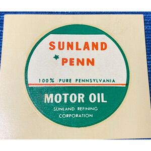 Vintage NOS Sunland Refinery Penn Motor Decal Oil Gas Pump Pennsylvania Lubester